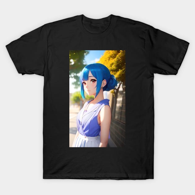 Anime Girl With Blue Hair 03 T-Shirt by SanTees